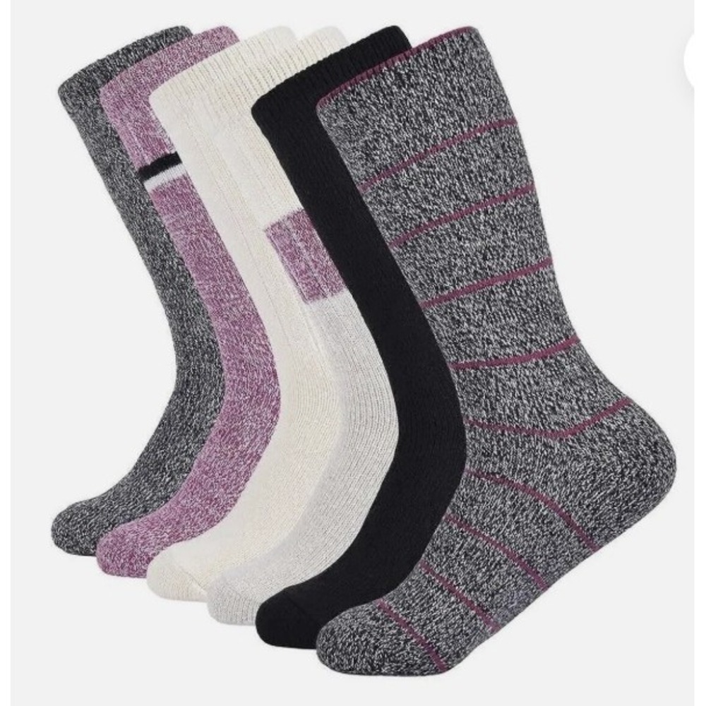 Lucky Brand 6 Pack Super Soft Boot Sock 5-10 Purple Black Cream Mix Set Hipster